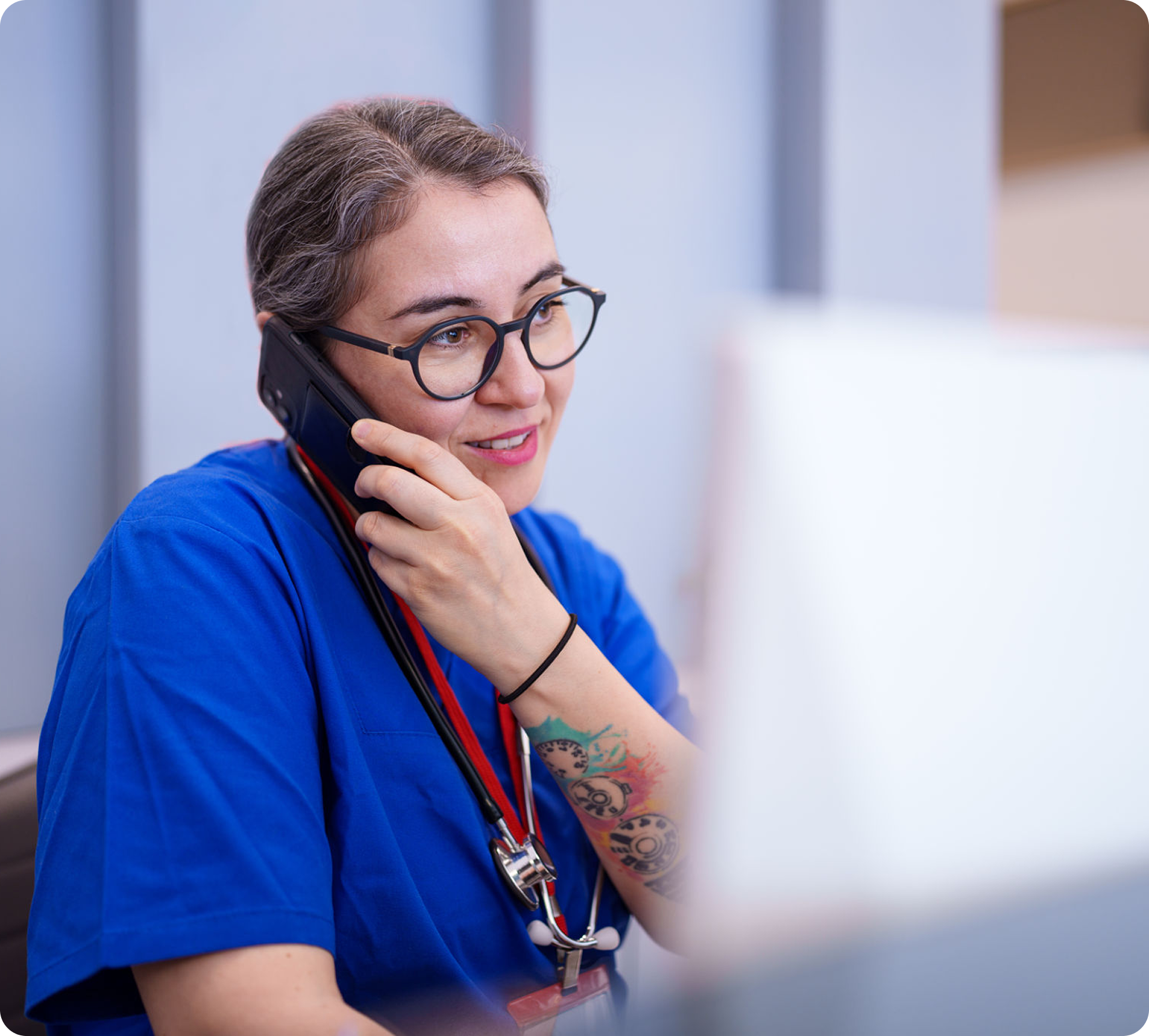 Medical professional on a phone call